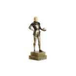 AN EARLY 20TH CENTURY SILVERED BRONZE AND IVORY FIGURE OF HAMLET IN THE MANNER OF JOSEF LORENZL