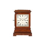 A MID 19TH CENTURY ENGLISH MAHOGANY FUSEE TABLE CLOCK WITH PULL CORD REPEAT BY BROCKBANK & ATKINS,