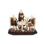 A FINE 19TH CENTURY SOUTH GERMAN OR AUSTRIAN CARVED AND STAINED WOOD AND IVORY FIGURAL GROUP