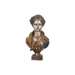 JEAN-LOUIS GRÉGOIRE, (FRENCH, 1840 - 1890): A FINE GILT AND SILVERED BRONZE LIFE-SIZE BUST OF A