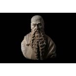 AN IMPORTANT LATE 15TH CENTURY ITALIAN CARVED SANDSTONE BUST OF A BEARDED MAN, CIRCLE OF ANGELO DI