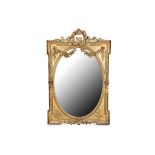 A LARGE 19TH CENTURY FRENCH GILTWOOD AND GESSO WALL MIRROR the rectangular frame with protruding