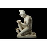 AFTER BERTEL THORVALDSEN (DANISH, 1770-1844): A SECOND HALF 19TH CENTURY WHITE MARBLE FIGURE OF