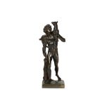 A LATE 18TH CENTURY FRENCH BRONZE FIGURE AFTER THE ANTIQUE OF THE FAUN WITH KID the faun