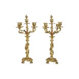 A PAIR OF LATE 19TH / EARLY 20TH CENTURY FRENCH GILT BRONZE CANDELABRA IN THE MANNER OF MEISSONIER