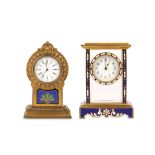 A LATE 19TH CENTURY GILT BRASS AND ENAMEL MINIATURE CARRIAGE CLOCK with four glass panels on a