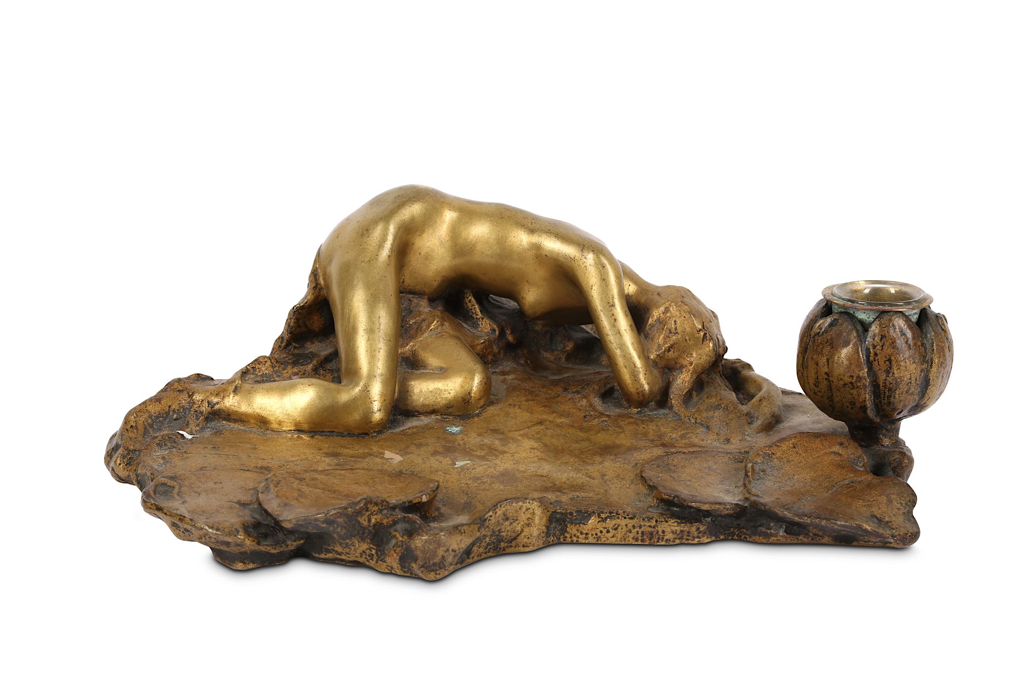 JEANNE ITASSE-BROQUET (FRENCH, 1867-1941): A GILT BRONZE FIGURAL INKWELL CAST BY FRIEDRICH
