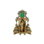 A LARGE LATE 19TH CENTURY FRENCH ORIENTALIST COLD PAINTED AND GILT METAL FIGURAL CLOCK depicting