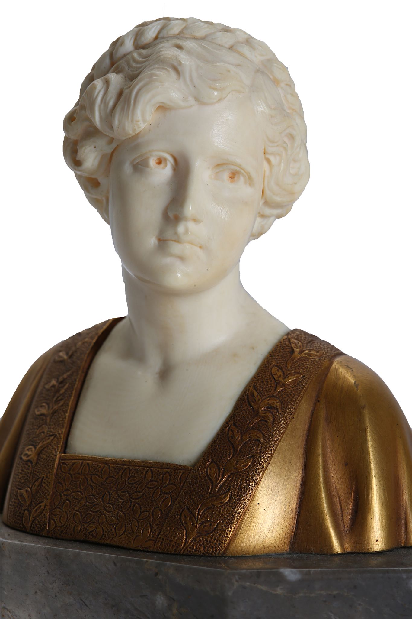 FERDINAND PREISS (GERMAN 1892-1943): AN IVORY AND GILT BRONZE BUST OF A GIRL  the young beauty - Image 7 of 8