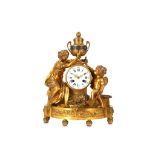 A SECOND QUARTER 19TH CENTURY FRENCH GILT BRONZE MANTEL CLOCK DEPICTING VENUS AND CUPID Venus