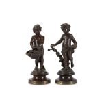 AUGUSTE MOREAU (FRENCH, 1834-1917): A SMALL PAIR OF BRONZE FIGURES OF CHILDREN 'LE PRINTEMPS' AND '