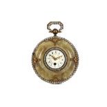 AN EARLY 20TH CENTURY FRENCH ONYX, GILT METAL AND PASTE SET SEDAN TYPE CLOCK of circular form with