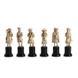 A SET OF SIX LATE 19TH CENTURY CARVED IVORY FIGURES OF MUSICIANS playing various instruments and