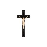 A 19TH CENTURY CARVED IVORY CRUCIFIX the Corpus Christi figure of Christ depicted wearing the