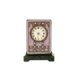 AN EARLY 20TH CENTURY SILVER AND ENAMELLED MINIATURE TRAVELLING CLOCK IN THE ART NOUVEAU STYLE the