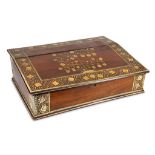 AN 18TH CENTURY INDIAN (VIZAGAPATAM) ROSEWOOD, BONE AND IVORY INLAID MARQUETRY WRITING BOX / SLOPE