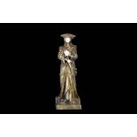 DESIRE GRISARD (FRENCH, B.1872): A LARGE GILT BRONZE AND IVORY CHRYSELEPHANTINE FIGURE OF A MAIDEN