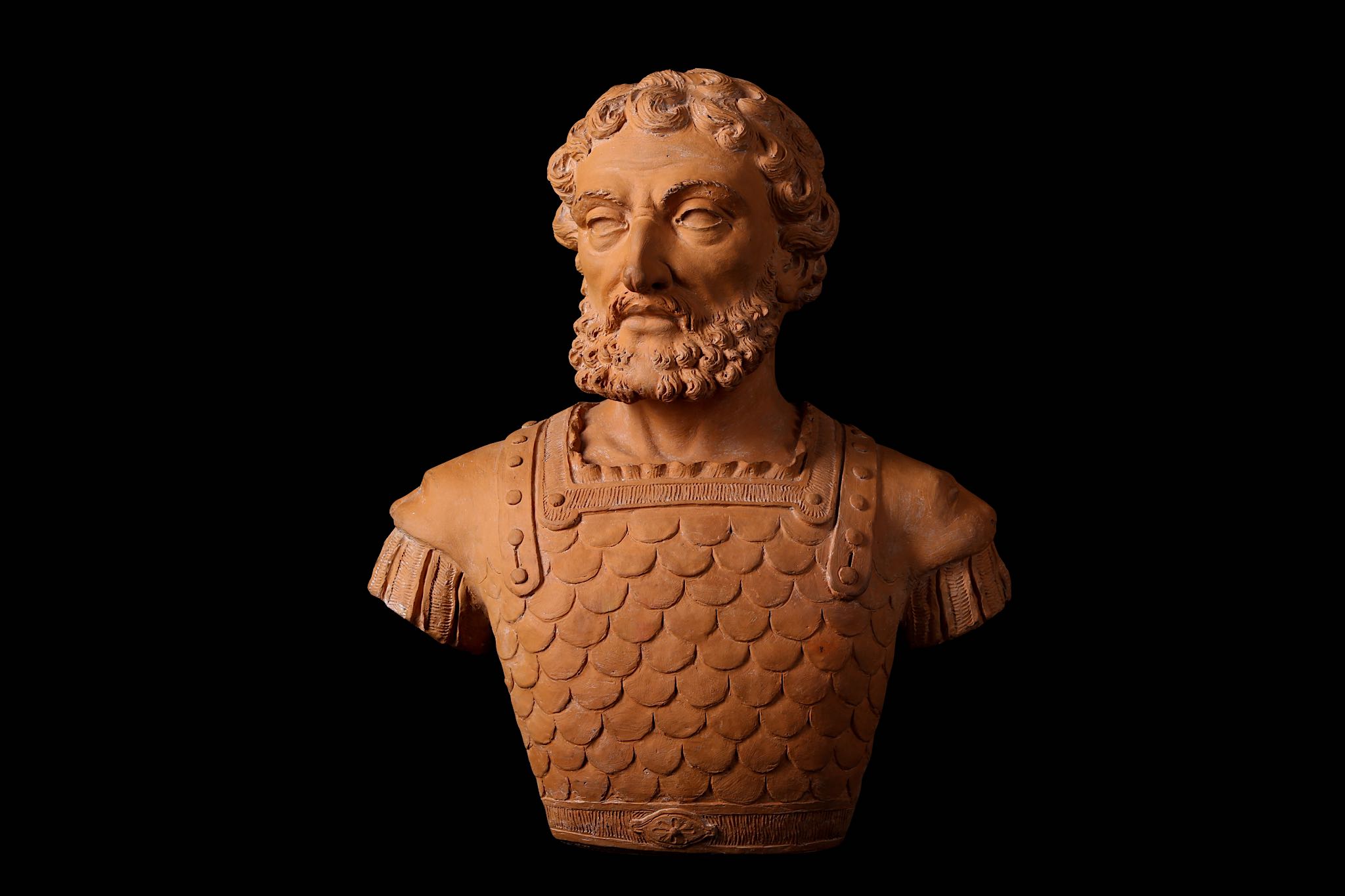 A TERRACOTTA BUST OF A SOLDIER, PROBABLY SOUTH NETHERLANDISH, 17TH CENTURY the hand modelled bust