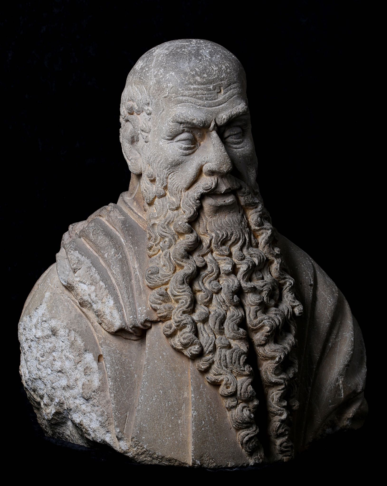 AN IMPORTANT LATE 15TH CENTURY ITALIAN CARVED SANDSTONE BUST OF A BEARDED MAN, CIRCLE OF ANGELO DI - Image 8 of 14