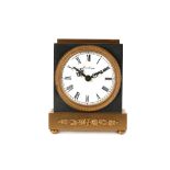 A LATE 20TH CENTURY GILT AND POLISHED BRASS DESK ALARM CLOCK BY HOUR LAVIGNE of square plinth