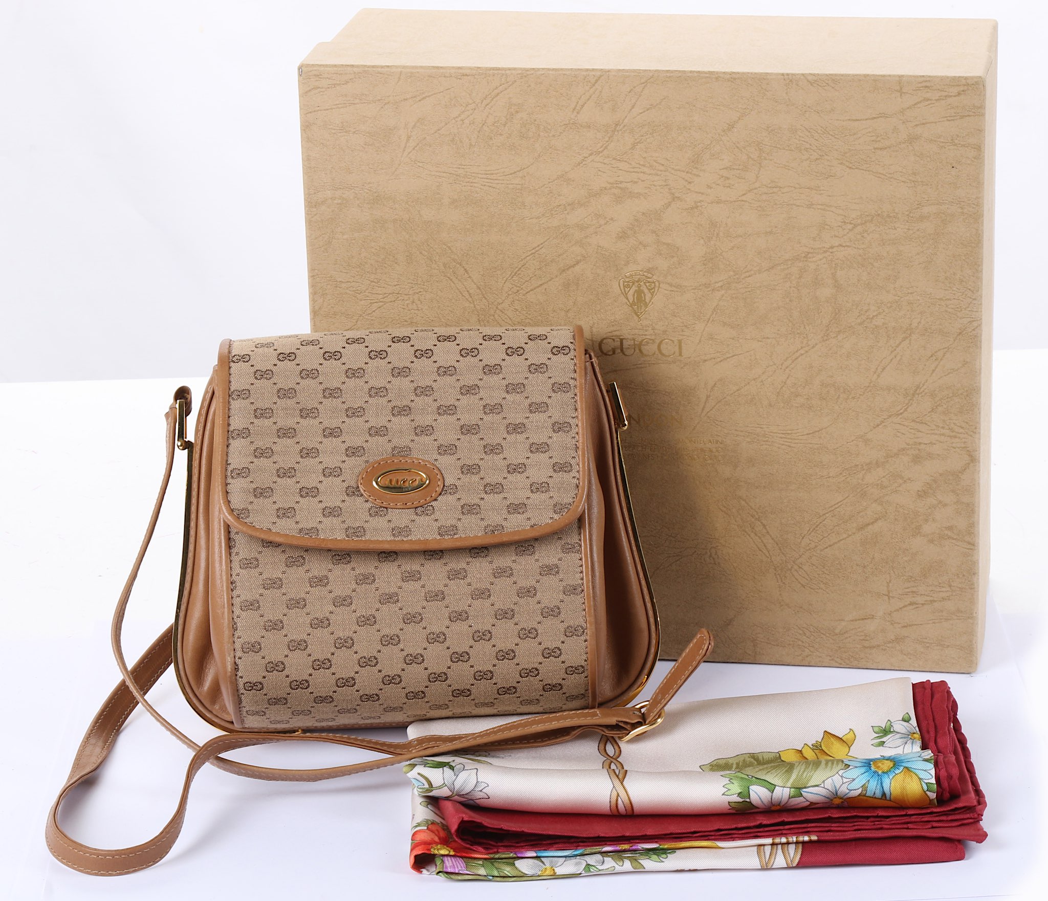 Vintage Gucci Monogram Cross Body Bag, probably 1970s, monogram canvas with brown leather trim and - Image 3 of 13