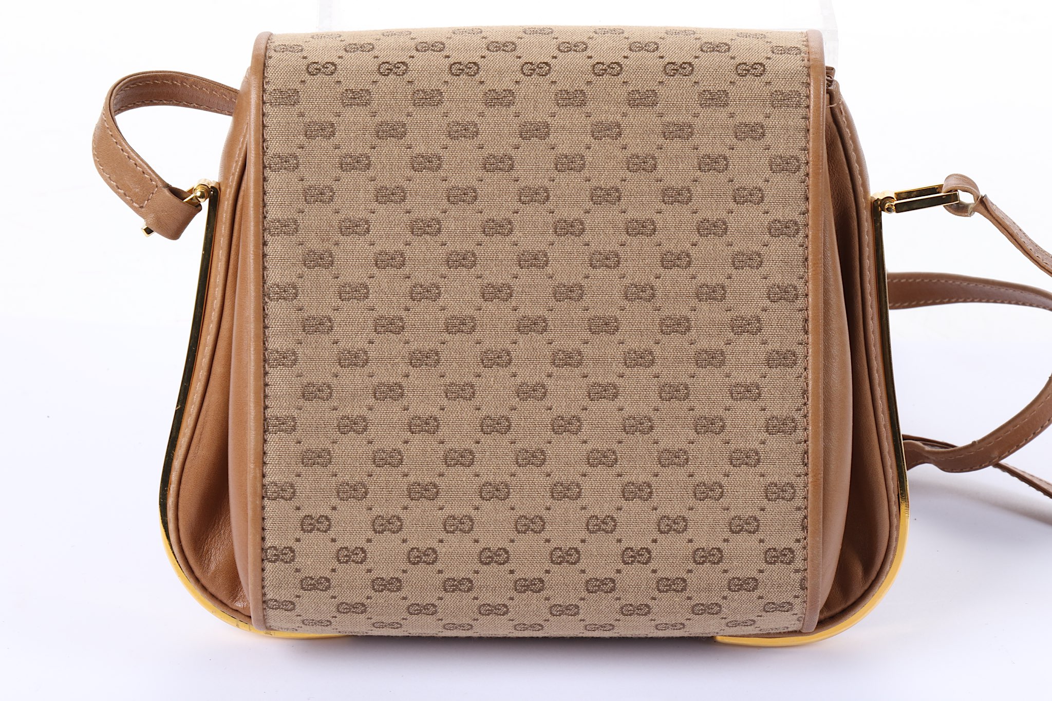 Vintage Gucci Monogram Cross Body Bag, probably 1970s, monogram canvas with brown leather trim and - Image 5 of 13