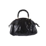 Gucci Black Bamboo Handbag, crinkled brown leather