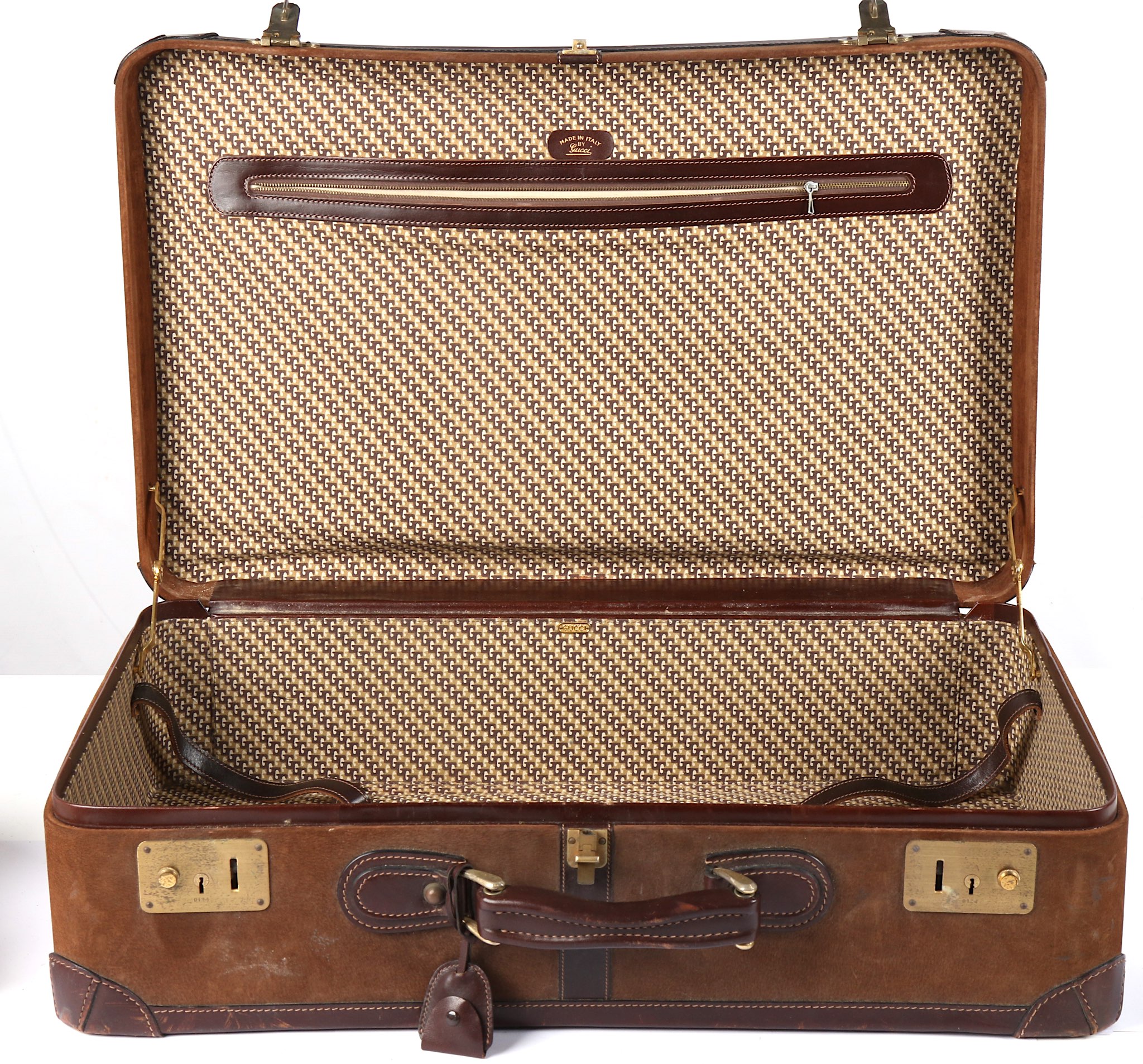 Gucci Vintage Suede Suitcase, brown leather trim a - Image 6 of 7