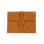 Hermes Tan Epsom Leather Jige Clutch GM, 1970s, 34