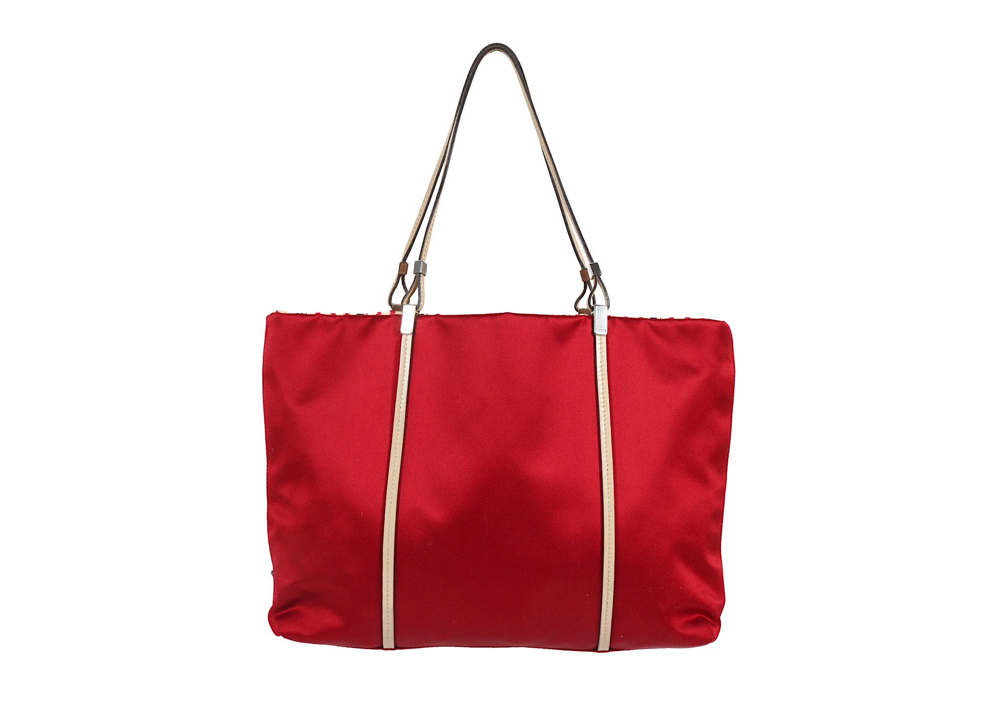 Prada Red Silk Petite Handbag, delicate cream leat