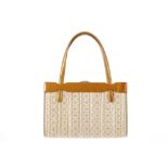 Gucci Cream and Tan Woven Handbag, 1960s, tan leat