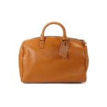 Salvatore Ferragamo Brown Leather Travel Bag, text