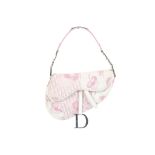 Christian Dior Floral Canvas Saddle Bag, white pat