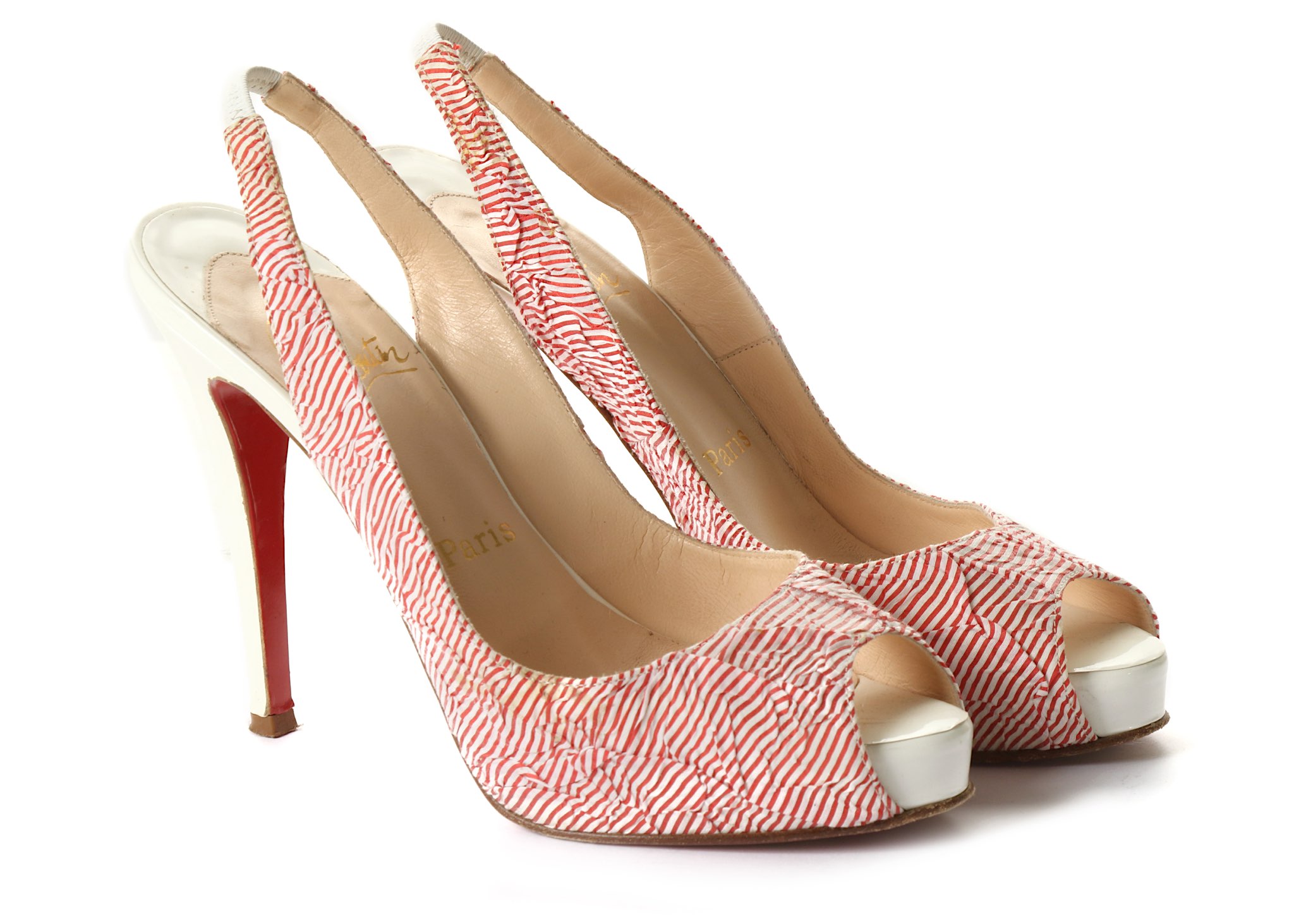 Christian Louboutin Red and White Striped Heels, p