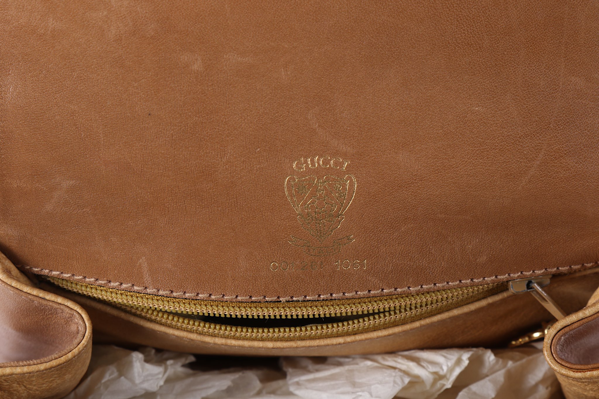 Vintage Gucci Monogram Cross Body Bag, probably 1970s, monogram canvas with brown leather trim and - Image 6 of 13