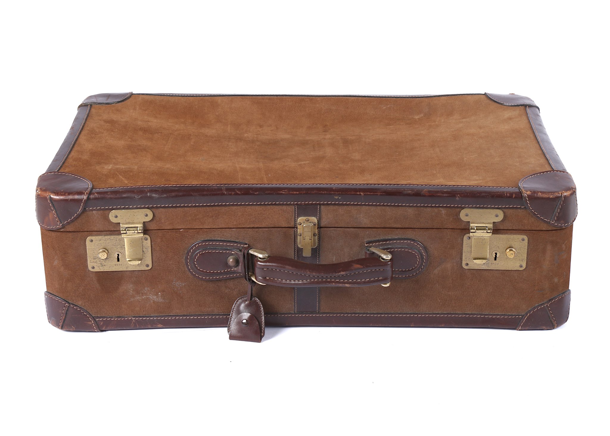 Gucci Vintage Suede Suitcase, brown leather trim a