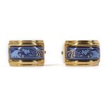 Hermes Enamel Clip Earrings, landscape motif on blue ground with gold tone detail, 2cm high, 1.5cm