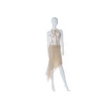 Chloe Beige Lace Top and Skirt Set, sleeveless sty