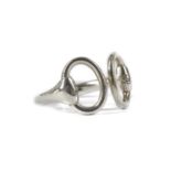 Hermes Silver Nausicaa Ring, Horsebit design in 925 silver, size 53 Condition Grade B+