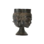 A DOUBLE HEADED KUBA CUP, DEMOCRATIC REPUBLIC OF CONGO Finely carved, the two janiform heads with