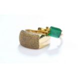 Two rings, 1st: Set with a hexagonal faceted green gemstone bead, stamped 14K, ring size L, 2nd: