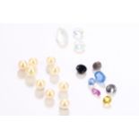 A group of unmounted gemstones, Including nine cultured pearls, three moonstones and seven various