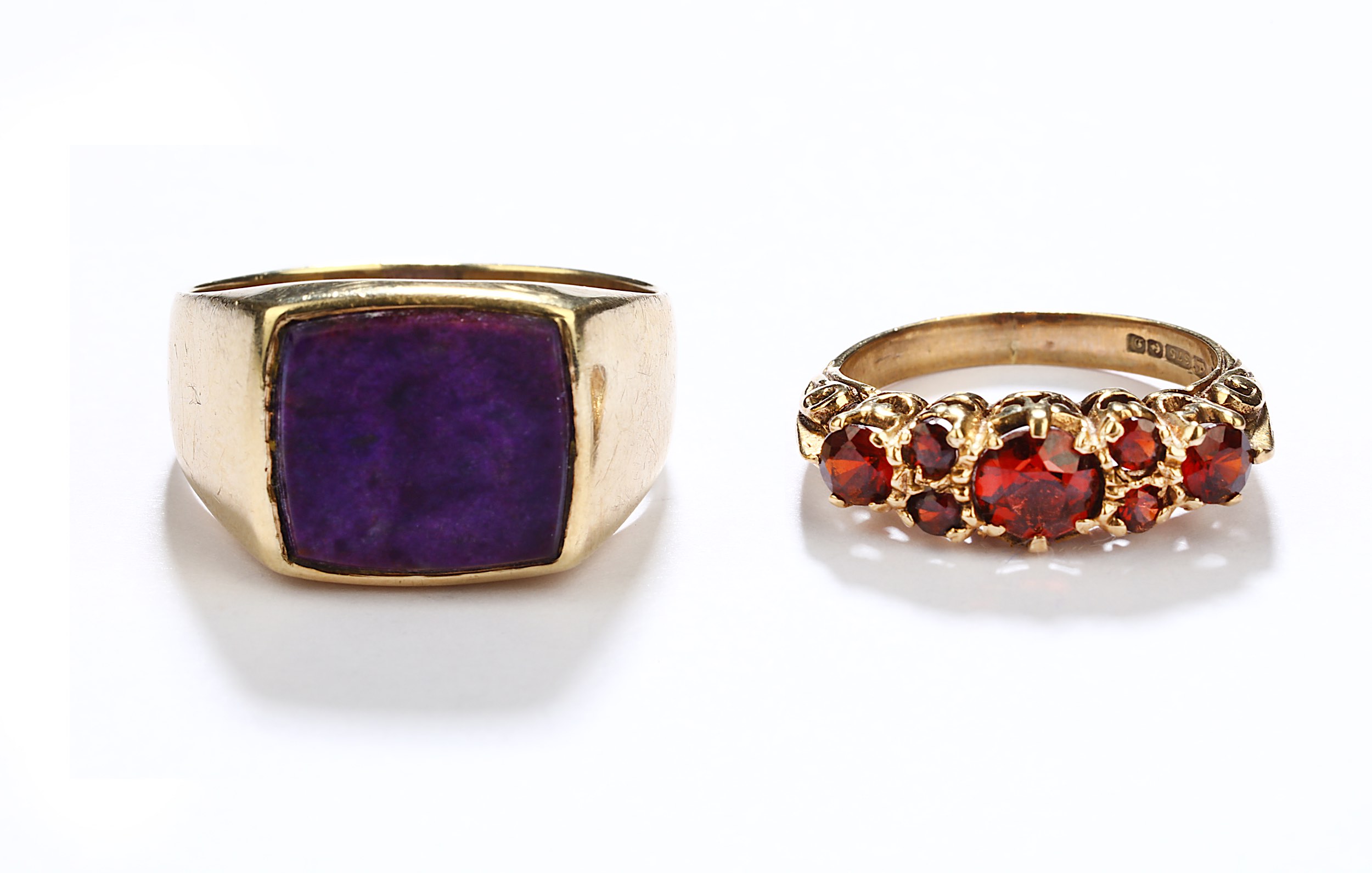 Two rings, 1st: A garnet seven-stone ring, 1978, the circular-cut garnets set in 9 carat gold, UK - Image 2 of 2