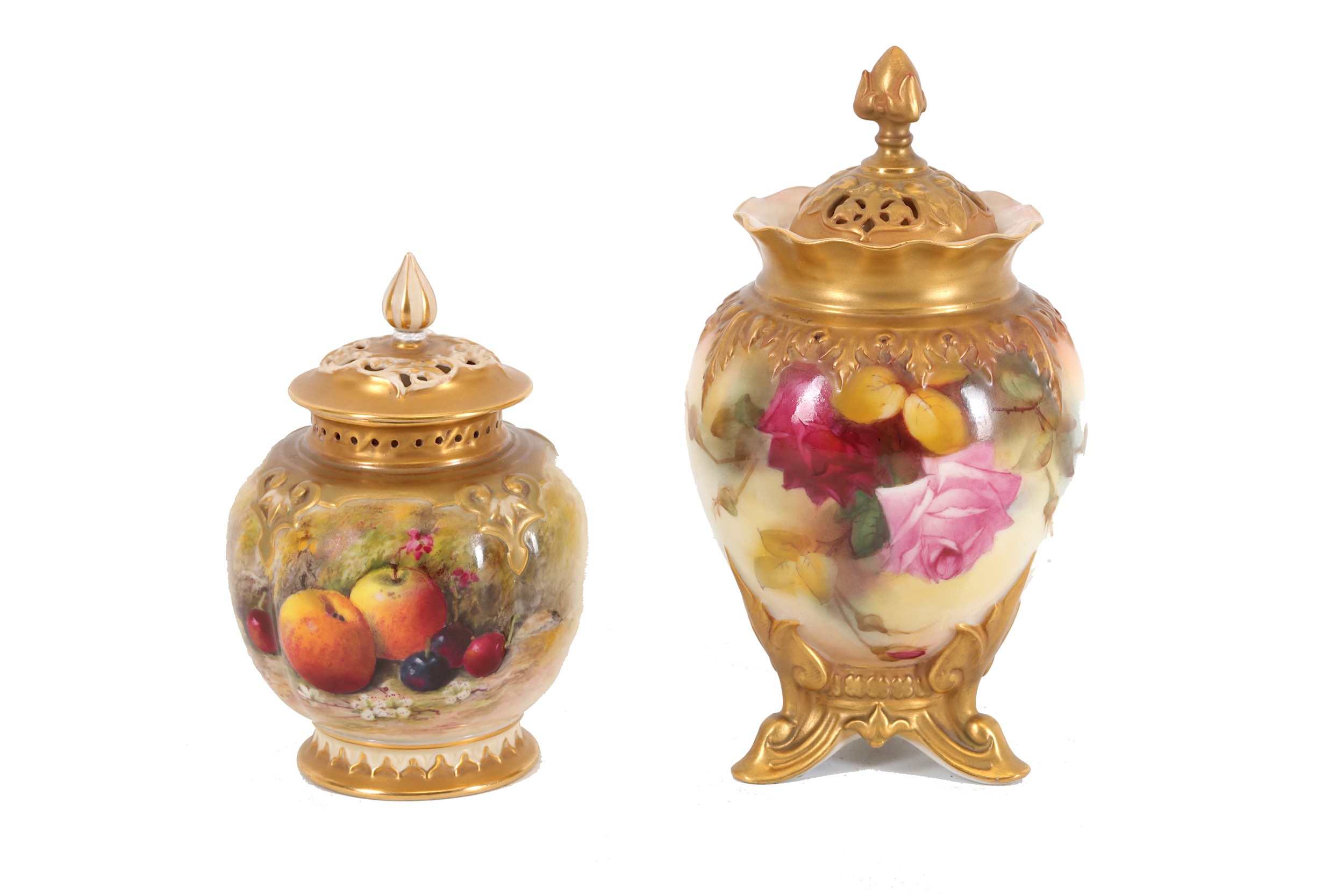 ***WITHDRAWN*** An Royal Worcester porcelain pot pourri vase and cover, early 20th Century, of
