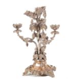 A Victorian silver plated table centrepiece by Mappin, 19th Century, the centre stem and three