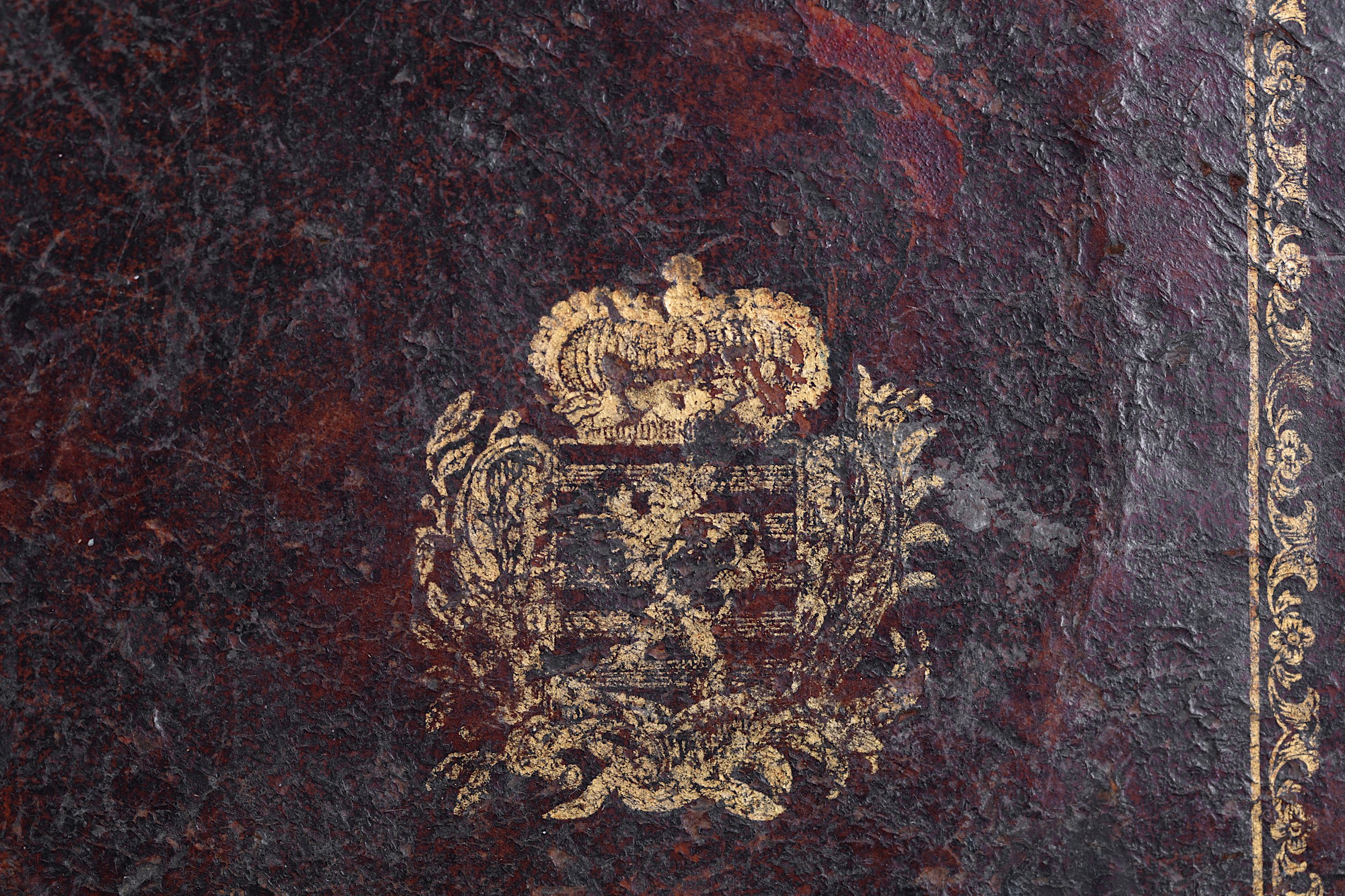 A tooled brown Morocco leather armorial blotter, early 20th Century, thegilt twin armorial by repute - Image 2 of 2