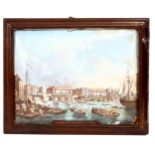 A fine English enamel plaque on copper, 18th / 19th Century, depicting a view of busy London Bridge,