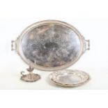 A mixed collection of silver plated items, to include a twin handled tray, circa 1860; together with