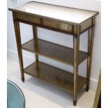 A Theodore Alexander "Eglomise" three-tier side table, brass mounted, fitted with two drawers, on