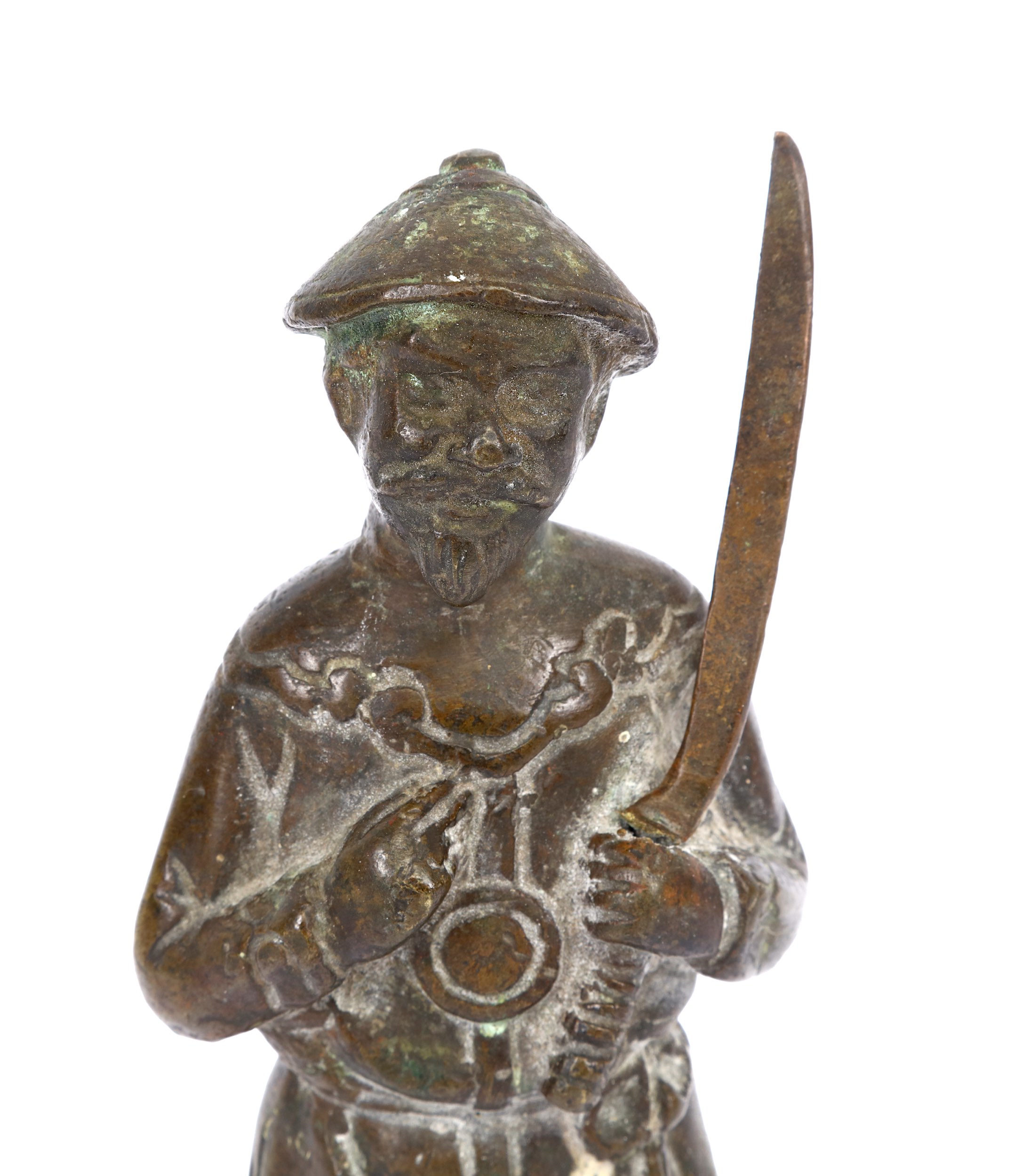 A bronze and patinated brass figure, 19th century, modelled as a peasant soldier with sword, 17cm - Image 2 of 2